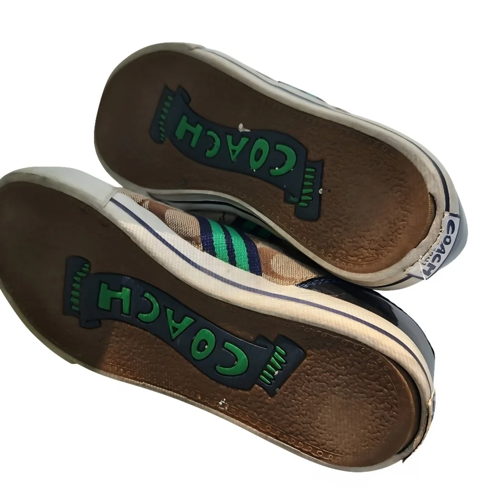 Coach Folly Signature Fashion Sneakers Tan Navy Green Size 6.5B